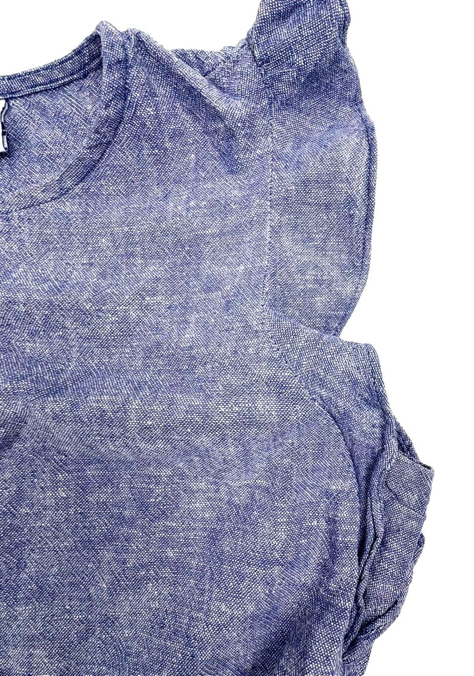 Linen Blend Chambray Jumpsuit Ruffle Sleeve Keyhole Back Wide Leg XS - Picture 9 of 16